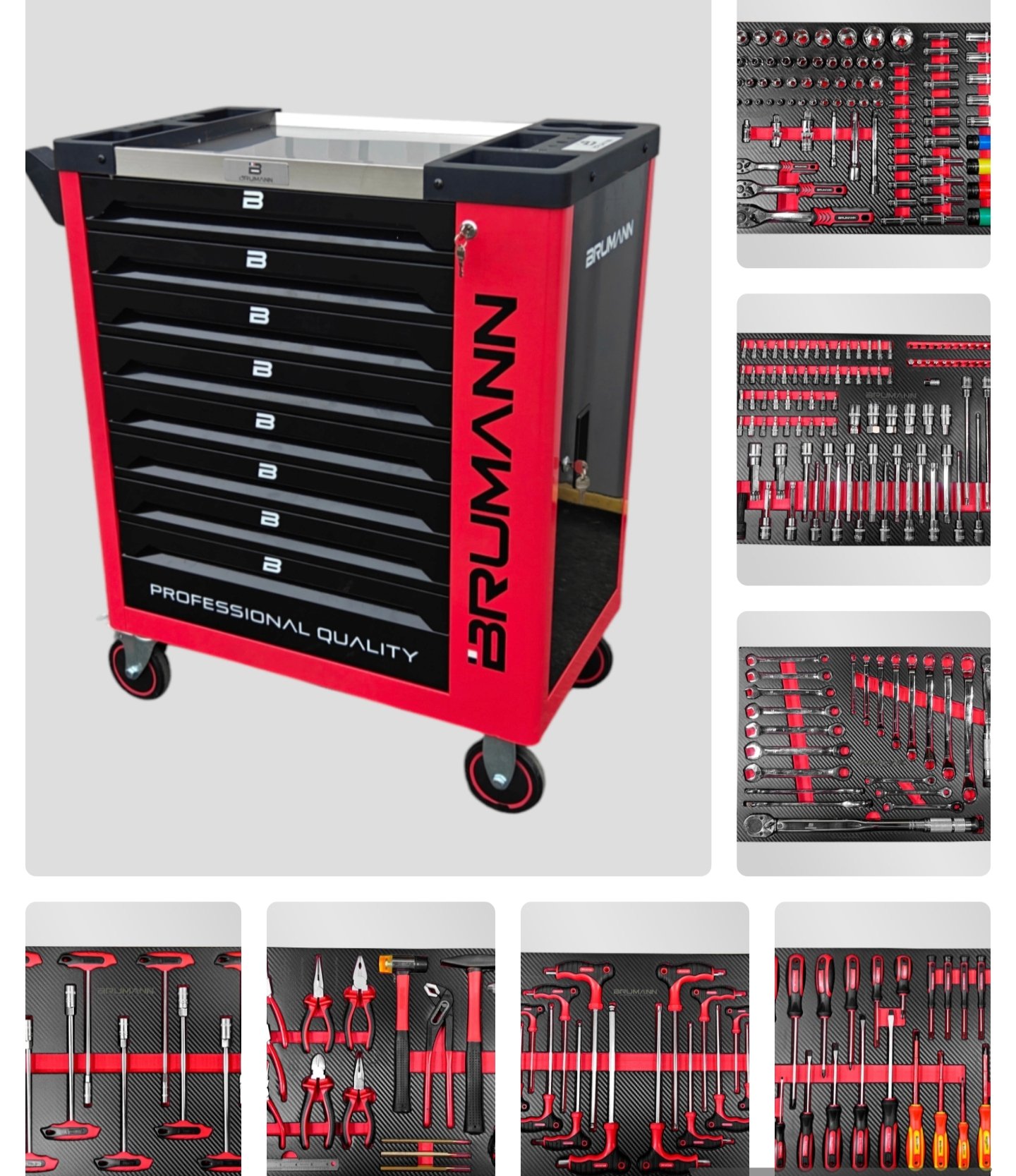 Oplus_131072 Servante Atelier Brumann 8 tiroirs 6 remplis + placard latéral + 2 clé dynamométrique – Image 1