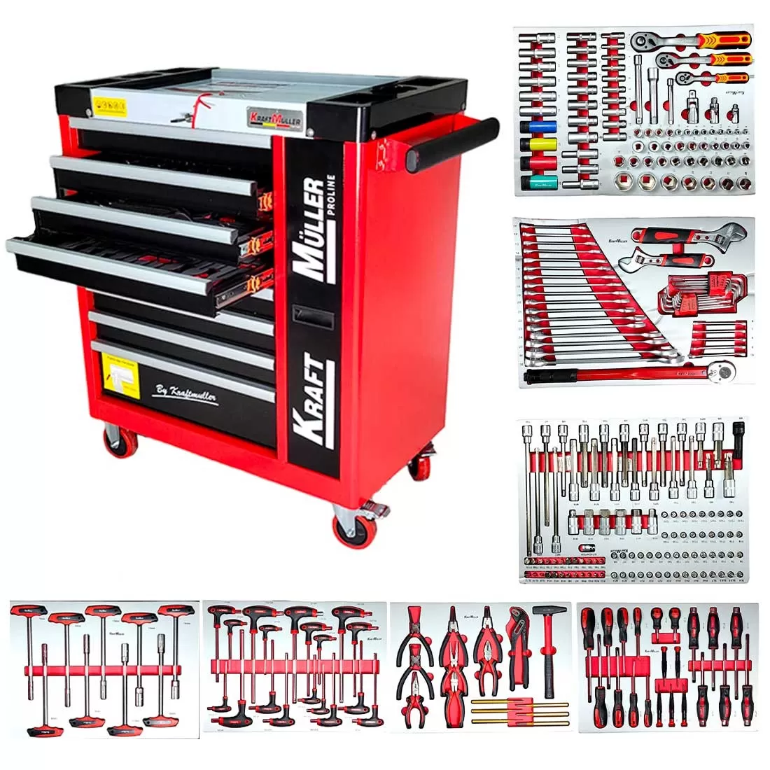 d1 SERVANTE D'ATELIER KRAFTMULLER KM-9/7 ROUGE 296 OUTILS – Image 1