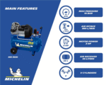 Compresseur d’Air Portatif MICHELIN MB3650 – Cuve 50 L – Moteur 3 CV – 10 Bar – 360 L/min – Image 2